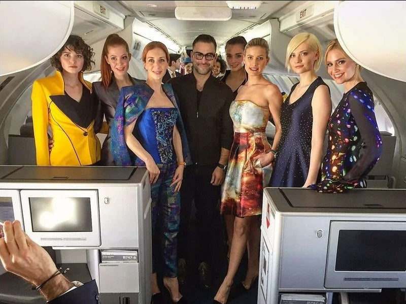 Rubin Singer with models aboard the Lufthansa FlyingLab