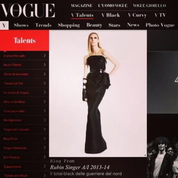 Vogue feature showing a black Rubin Singer evening gown from the 2013–14 collection.