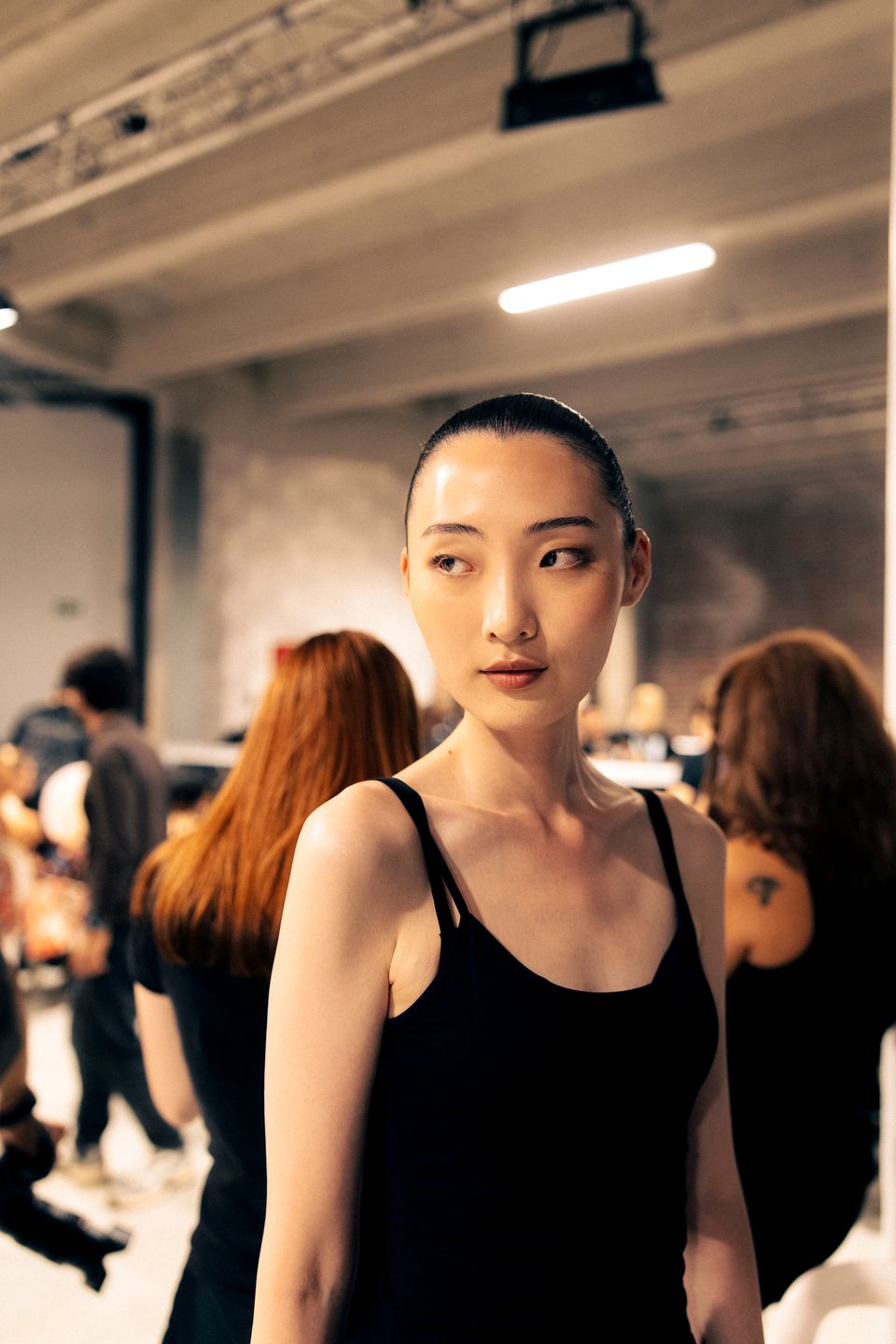 Model during backstage preparations
